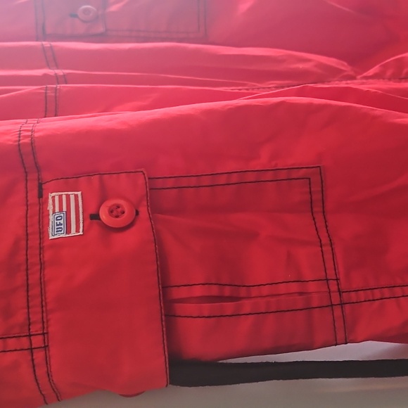 unisex sz l vintage ufo parachute cargo pockets pants red w/ black flames - Picture 3 of 6